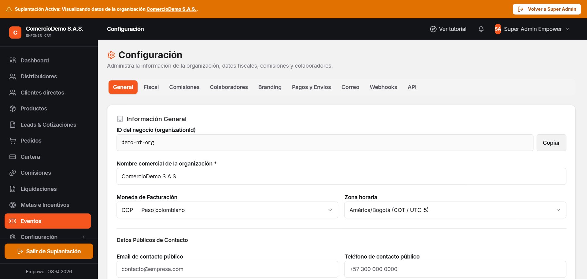 Configuración de marca y correo transaccional con dominio propio de cada organización